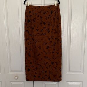 Talbots Rust Brown Floral Wrap Midi Skirt Size 10